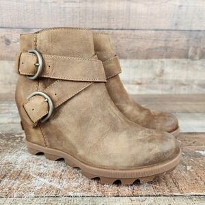 Sorel Joan Of Arctic Wedge II Women Sz 6 Buckle  Brown Leather Bootie NL3490-286